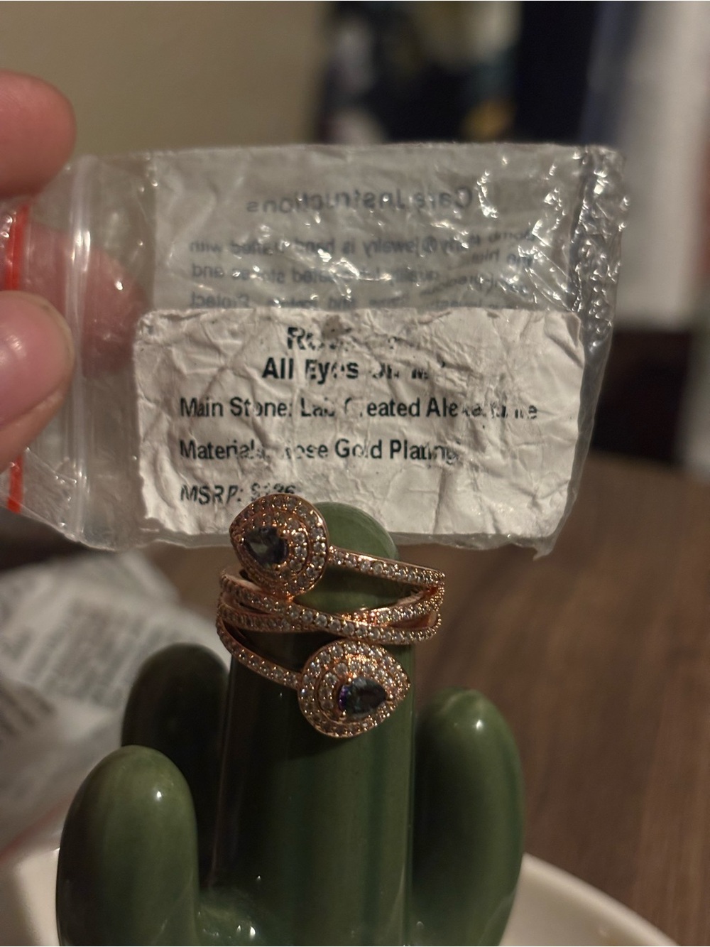 Rose Gold Double Teardrop Ring with Alexandrite Accents